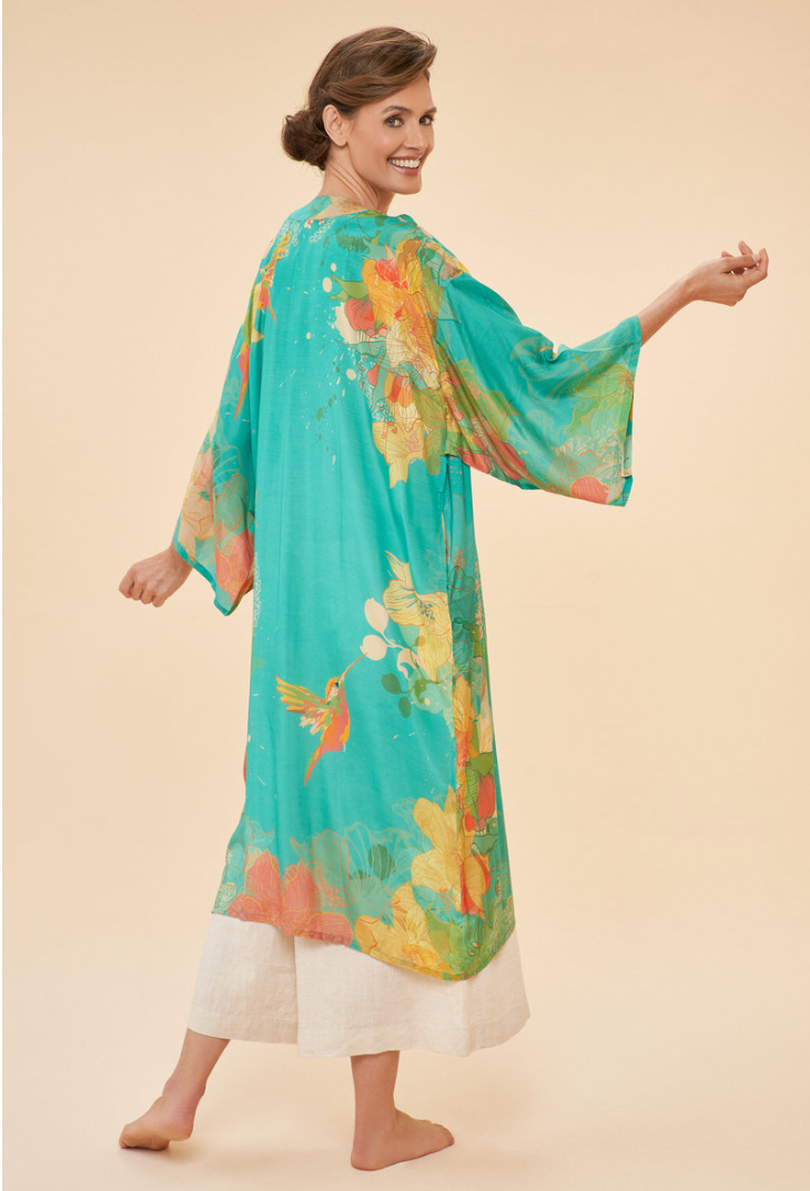Kimono Gown Aqua Hummingbird