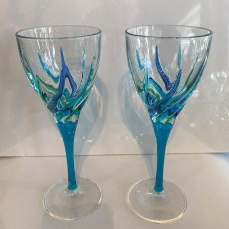Trix Sea Blue Italian Crystal Glassware Set/2