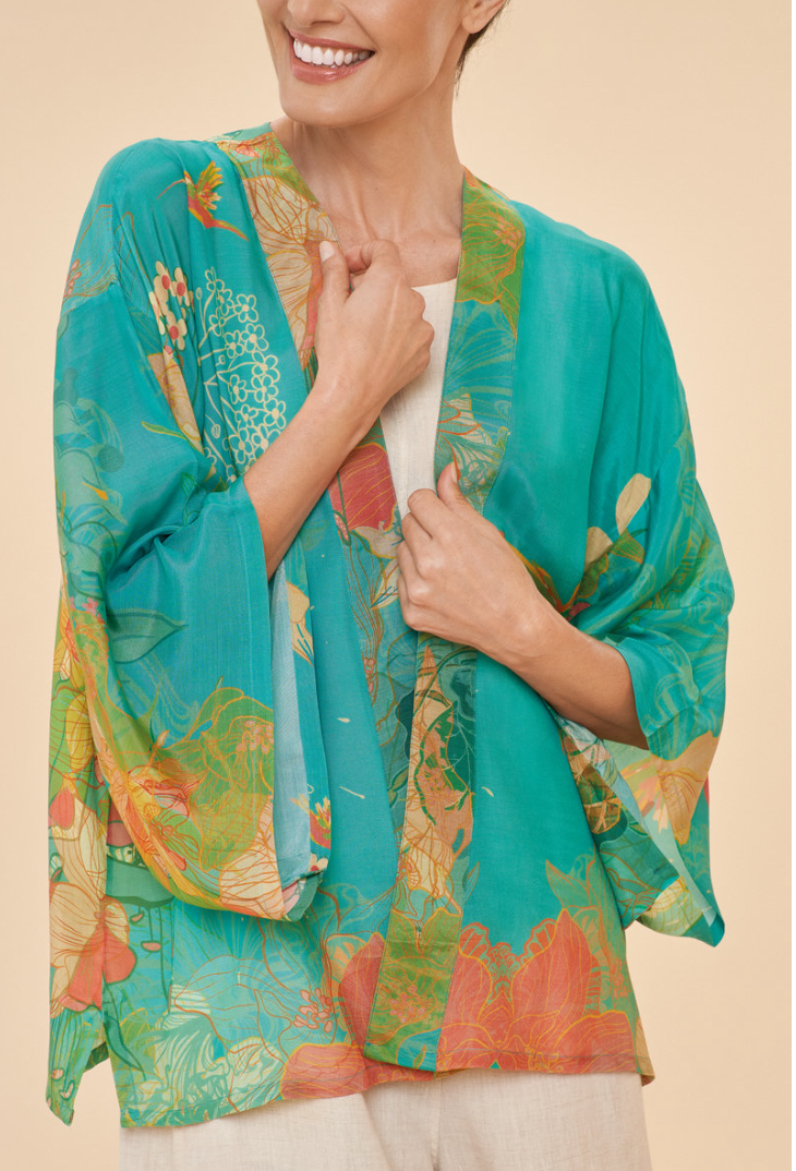 Kimono Jacket Aqua Hummingbird