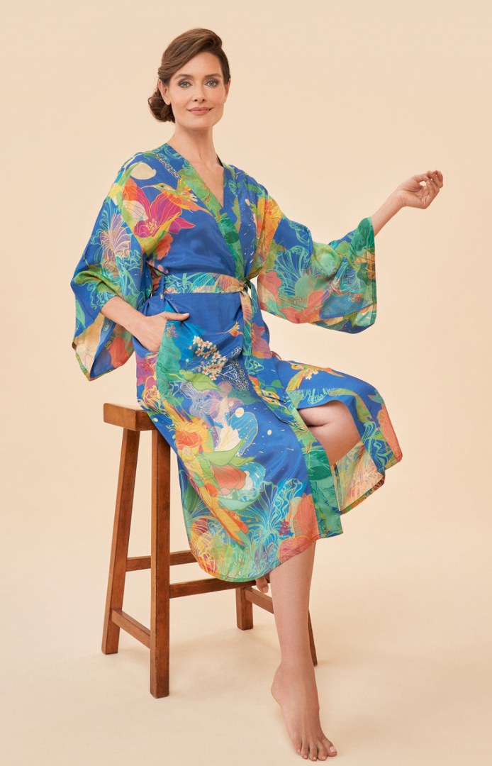 Kimono Gown Denim Hummingbird