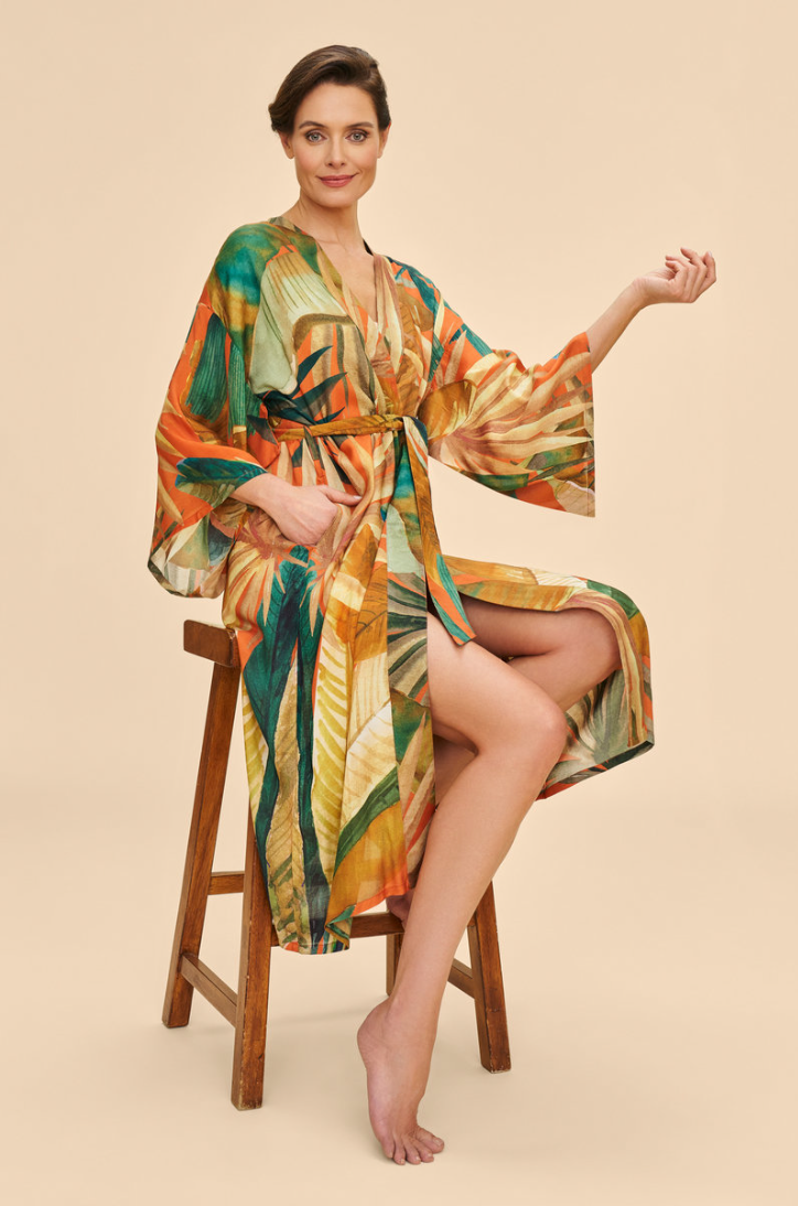 Kimono Gown Painted Palms