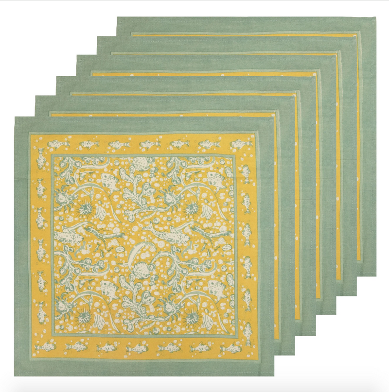 Table Linens La Mer Aqua & Citrine