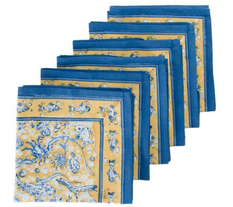 Table Linens La Mer Blue & Yellow