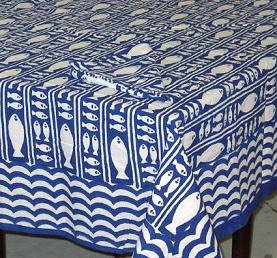 Table Linens Stripe Fish Blue