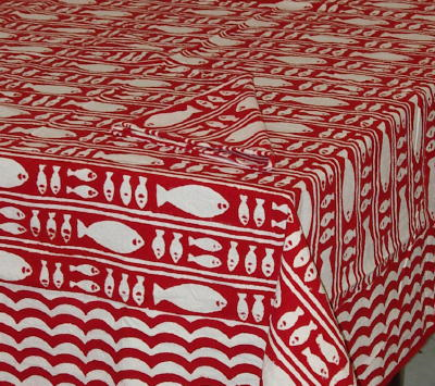 Table Linens Stripe Fish Red
